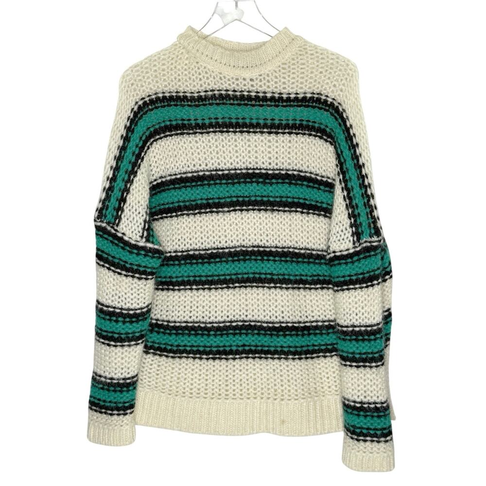 Maje Mohair Slouchy Oversized Sweater M Striped Green Black Drop Shoulder *flaw